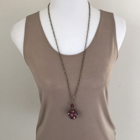 Multicolored Rhinestone Ball Necklace - Picture 2 of 3